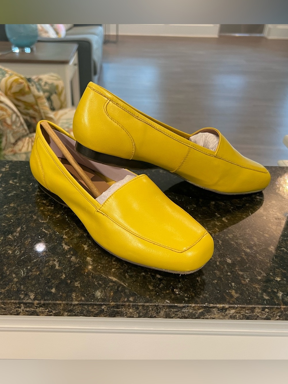 Women’s Bright Yellow Leather Slip-On Loafers